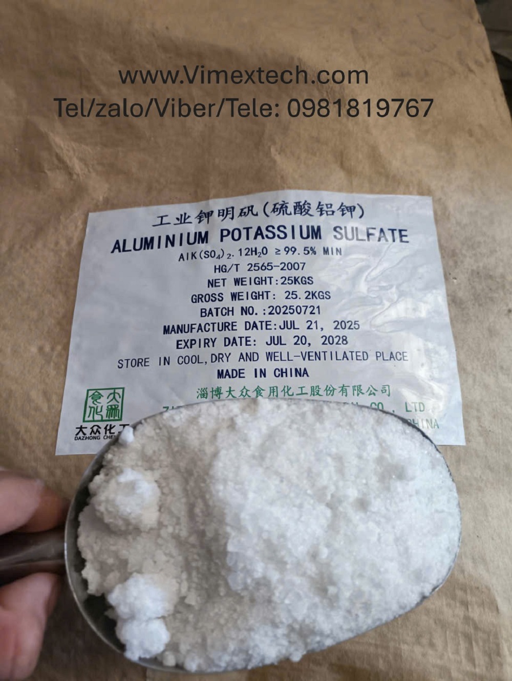 Phèn kép kali - KAl(SO4)2 - TQ - CN - 25kg - Tính chất hóa lý và so sánh với phèn đơn về khả năng keo tụ nước sinh hoạt và thải