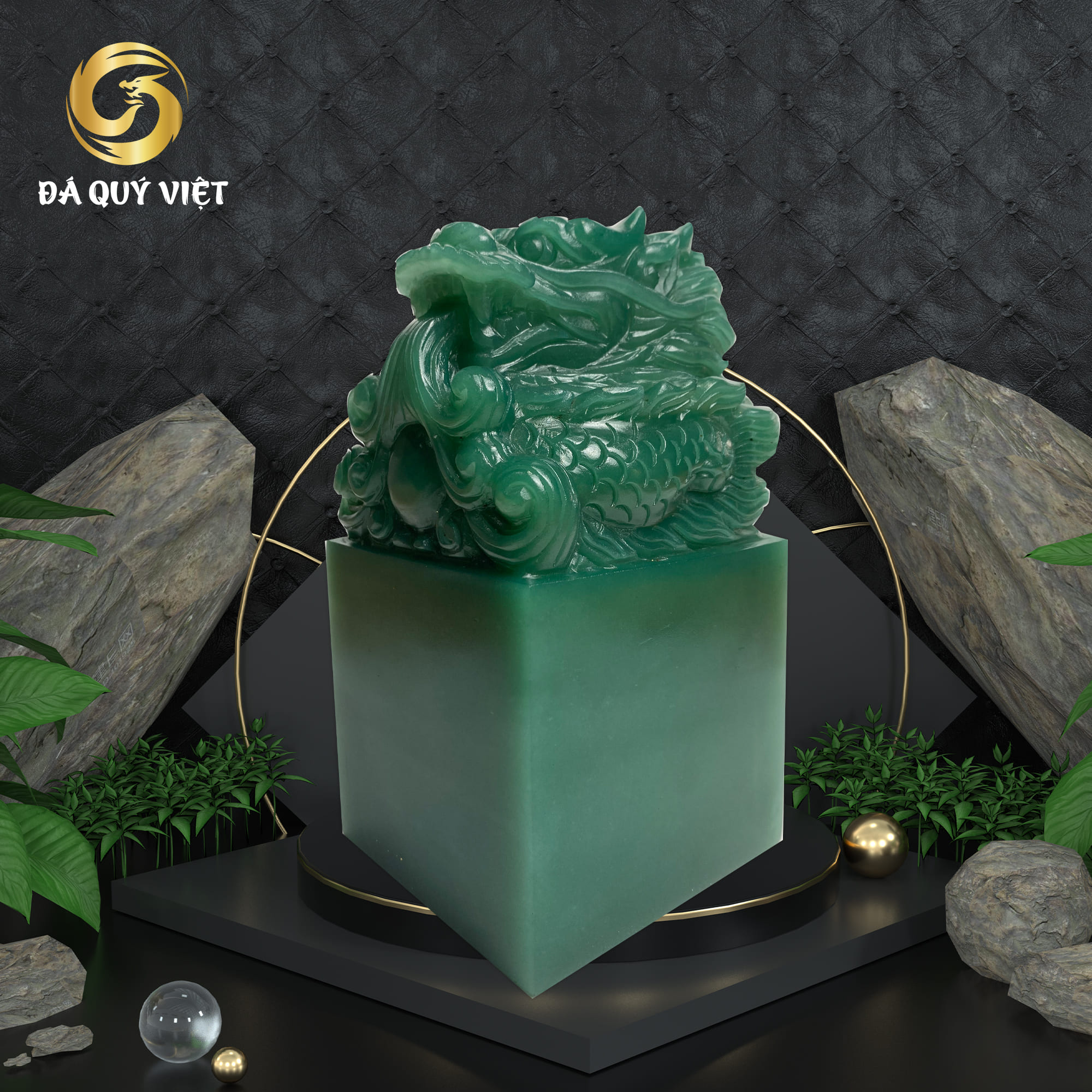 Ấn rồng phong thuỷ đá thạch anh xanh