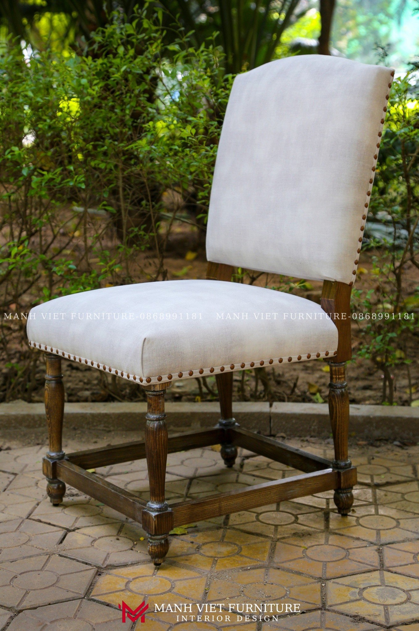 Spanish Linen Upholstered Dining Chair