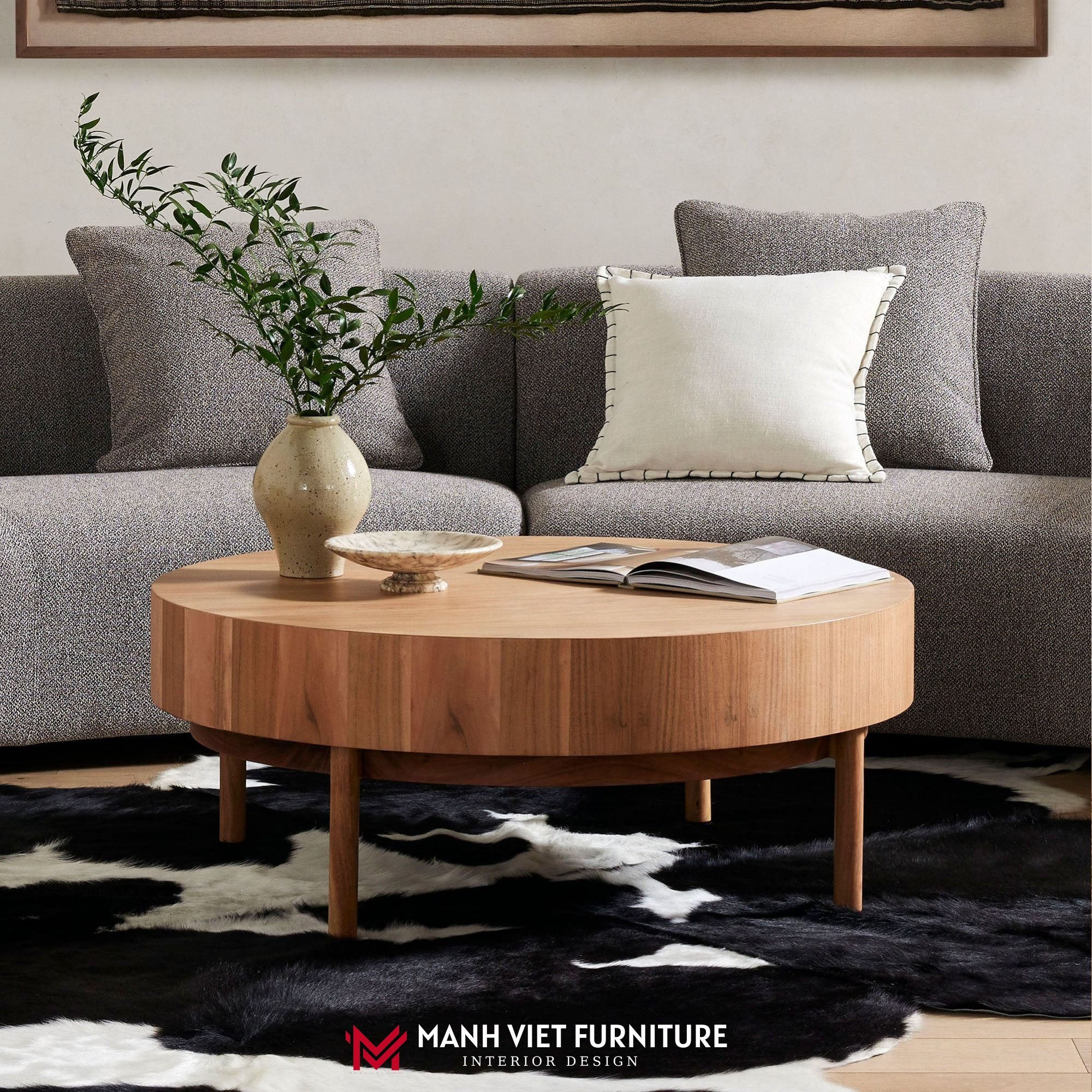 Wood Drum Round Coffee Table