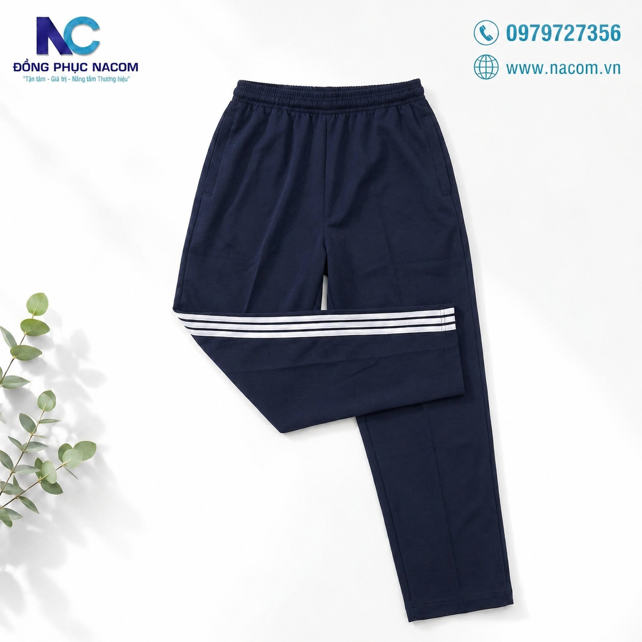 Quần thể dục Cấp 2,3 sọc trắng Poly