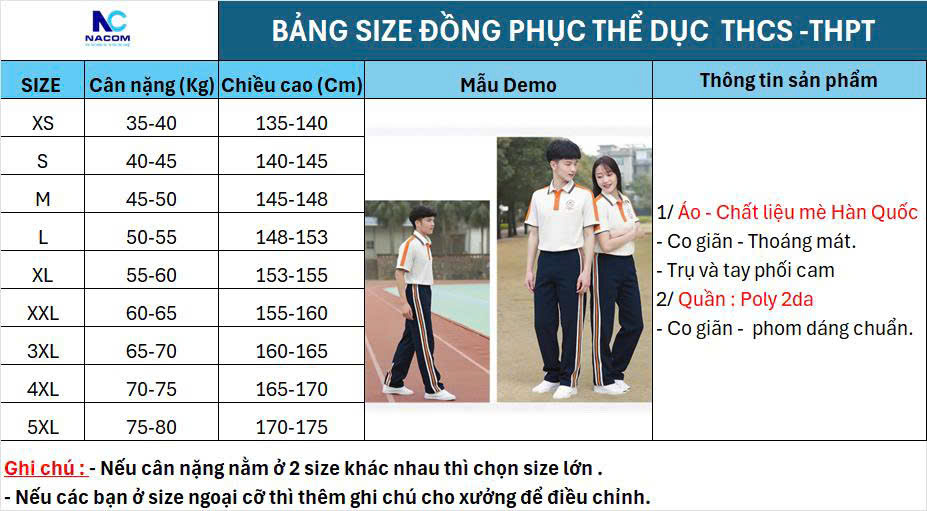 Bộ thể dục Cotton cấp 2-3 -  Trường Thực Hành Sư Phạm
