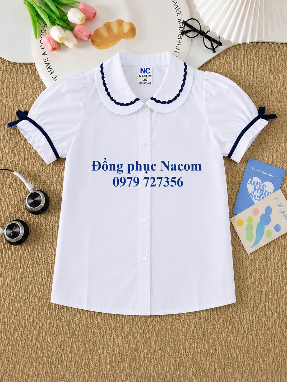 Áo học sinh sơ mi phối