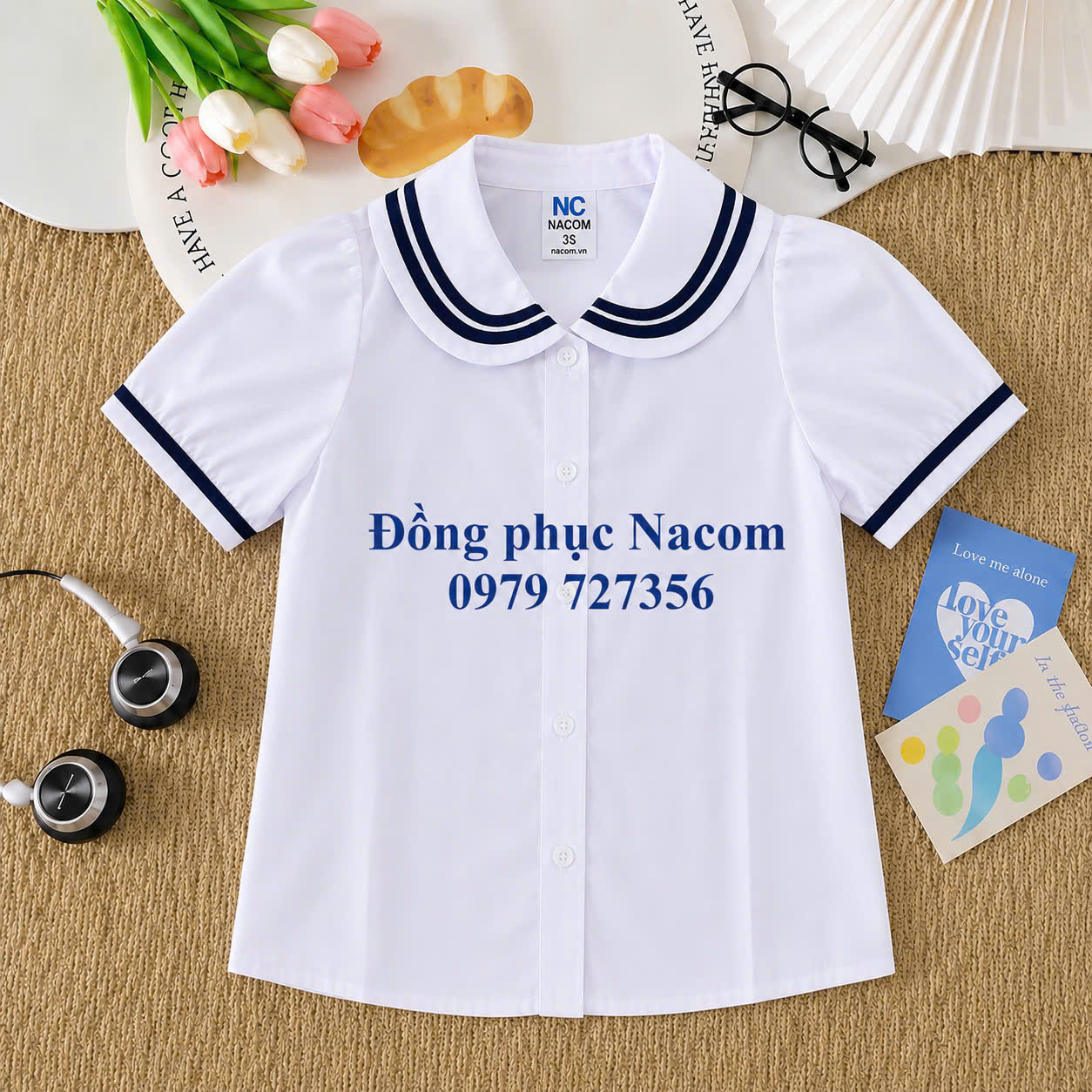 Áo học sinh sơ mi phối