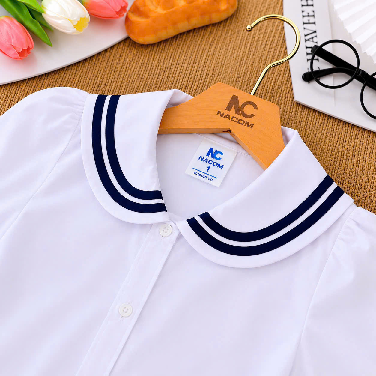Áo học sinh sơ mi phối