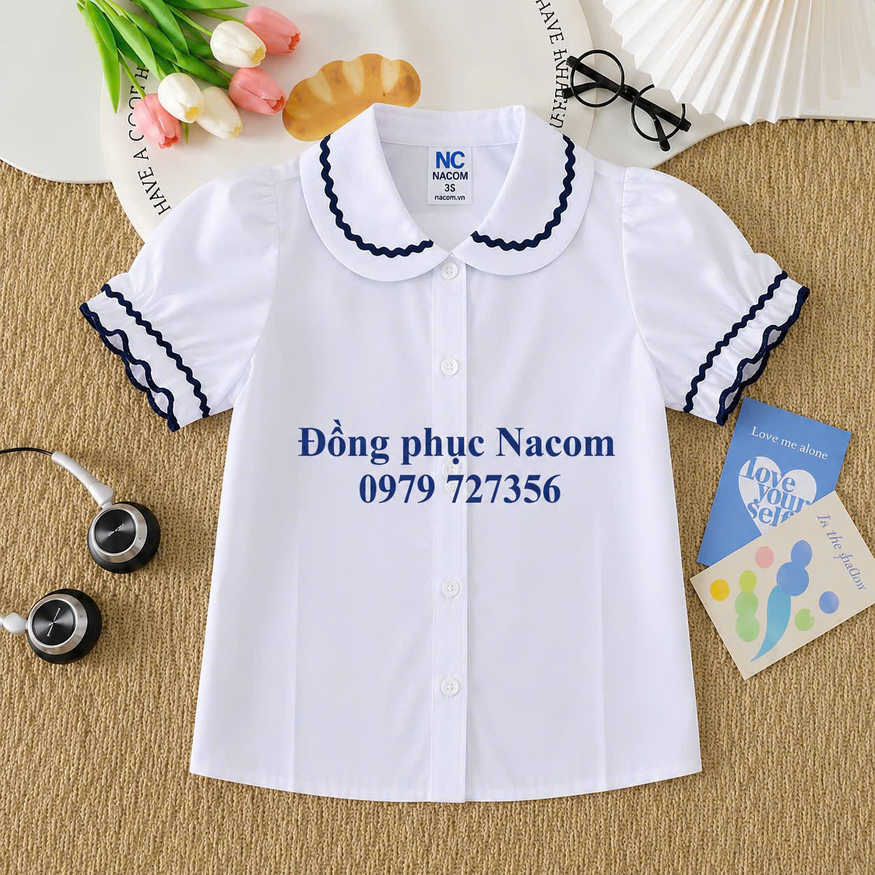 Áo học sinh sơ mi phối