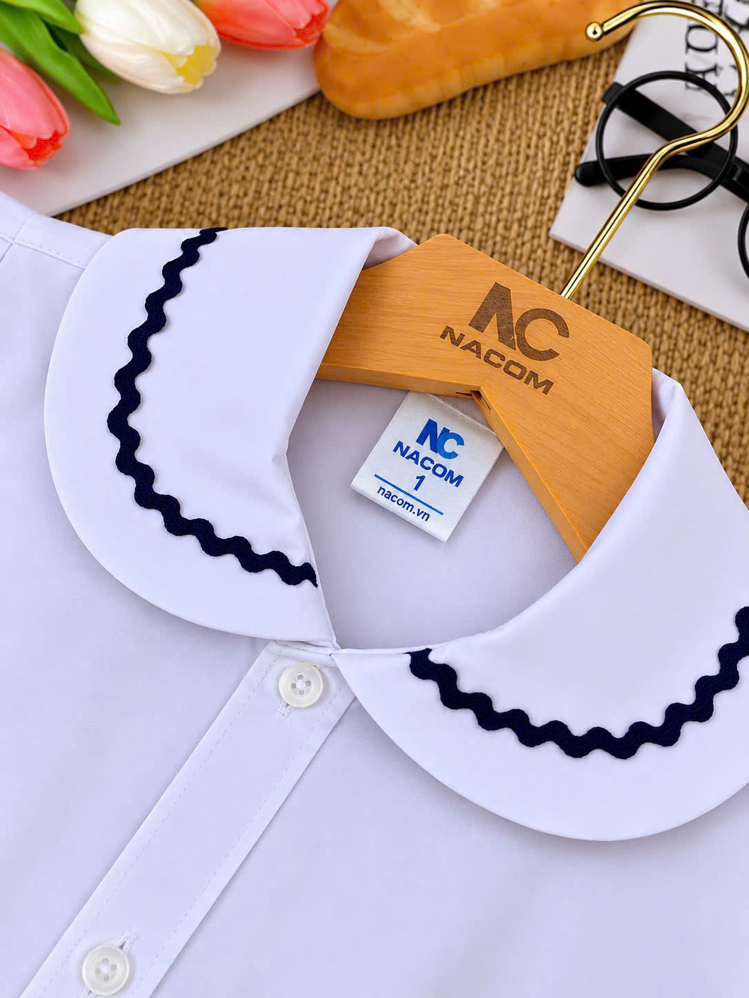 Áo học sinh sơ mi phối