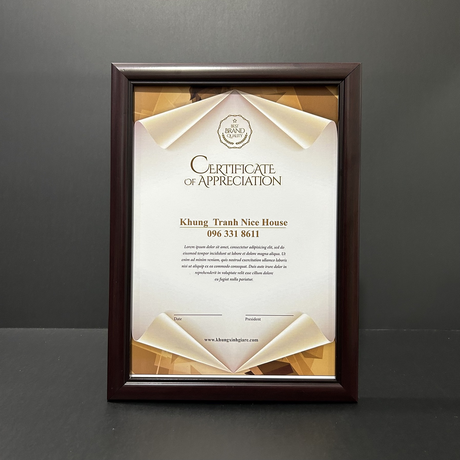 Khung Bằng Khen Giá Rẻ Nâu Đơn Giản 102N