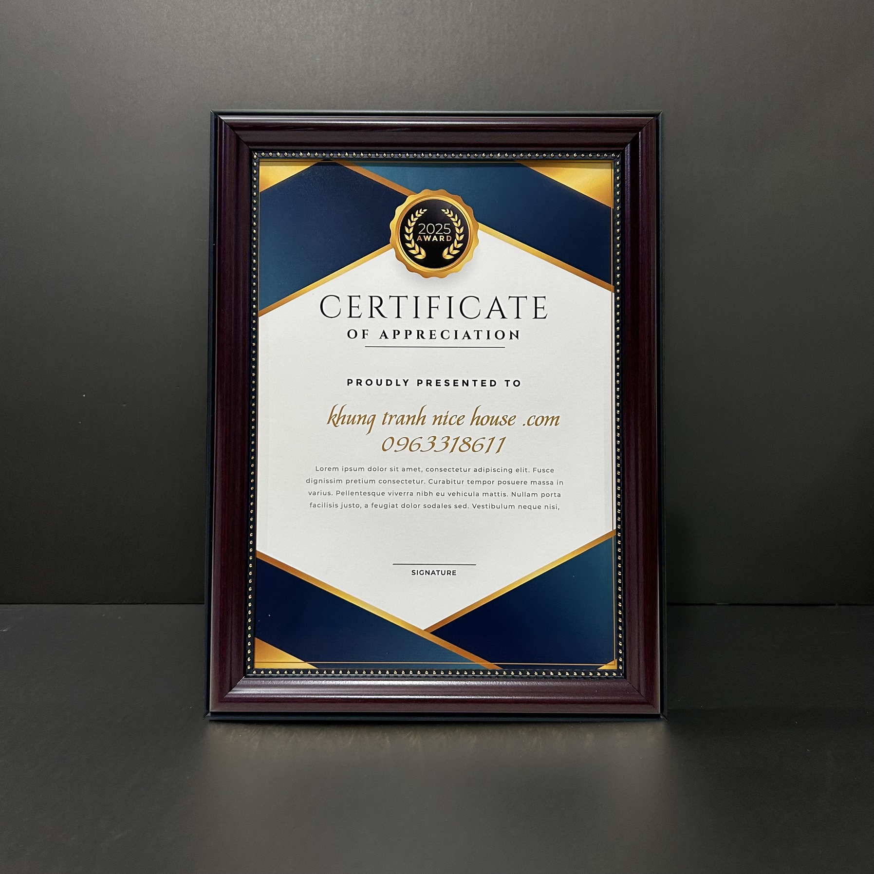 Khung Bằng Khen Nâu Hoa Văn Đơn Giản 324N