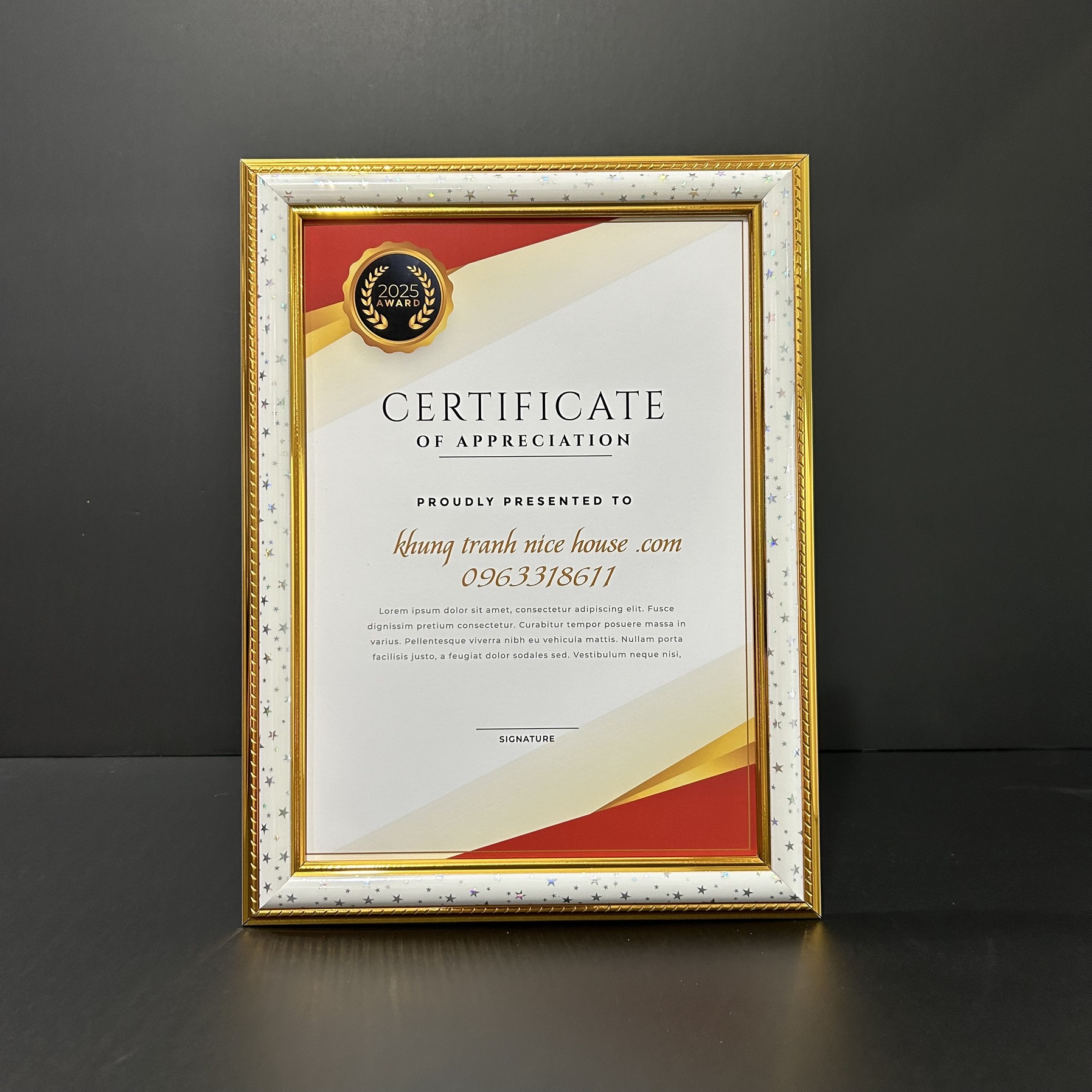 Khung Bằng khen Trắng Hoa Văn Ngôi Sao 326S