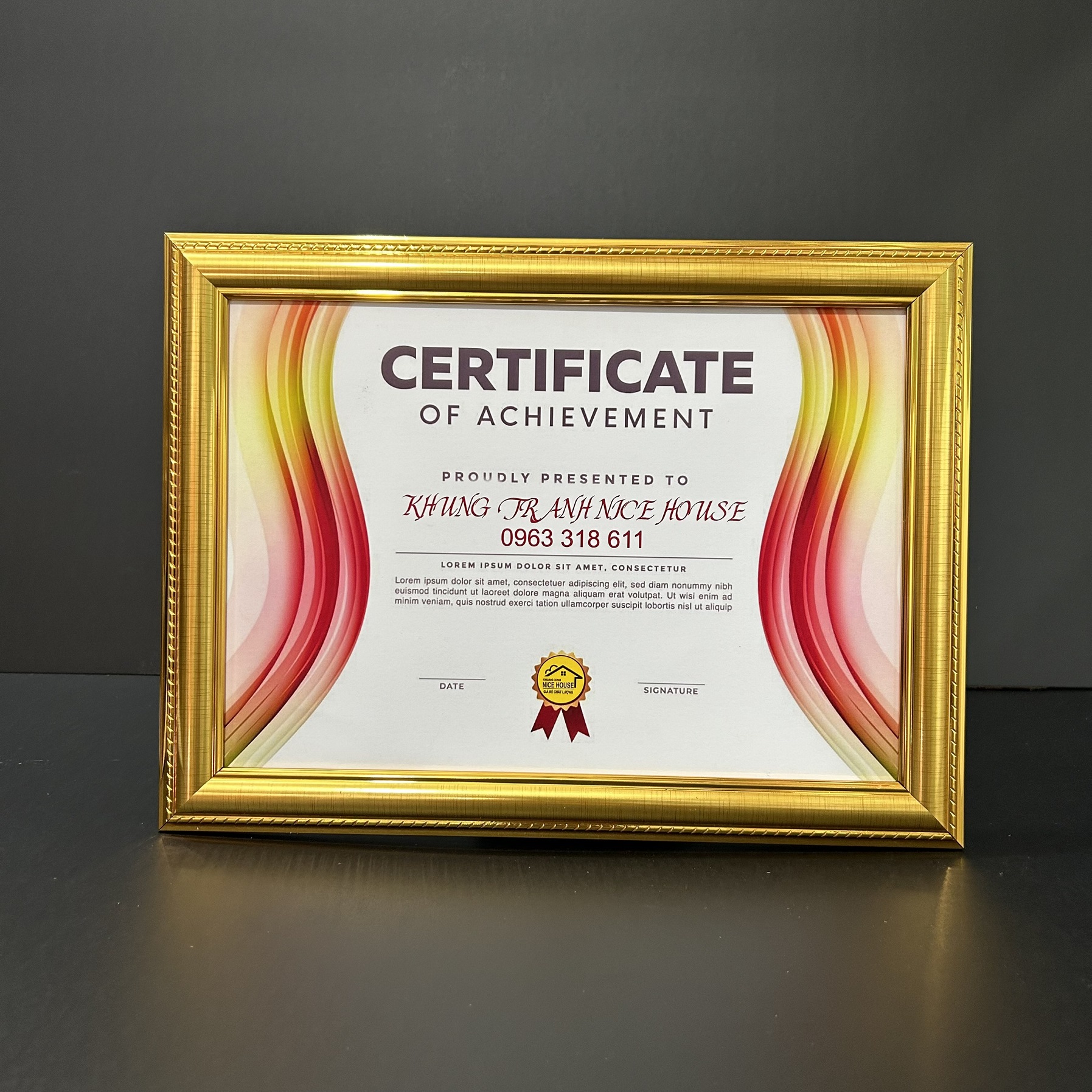 Khung Bằng Khen Đẹp Màu Vàng Nhũ 326V