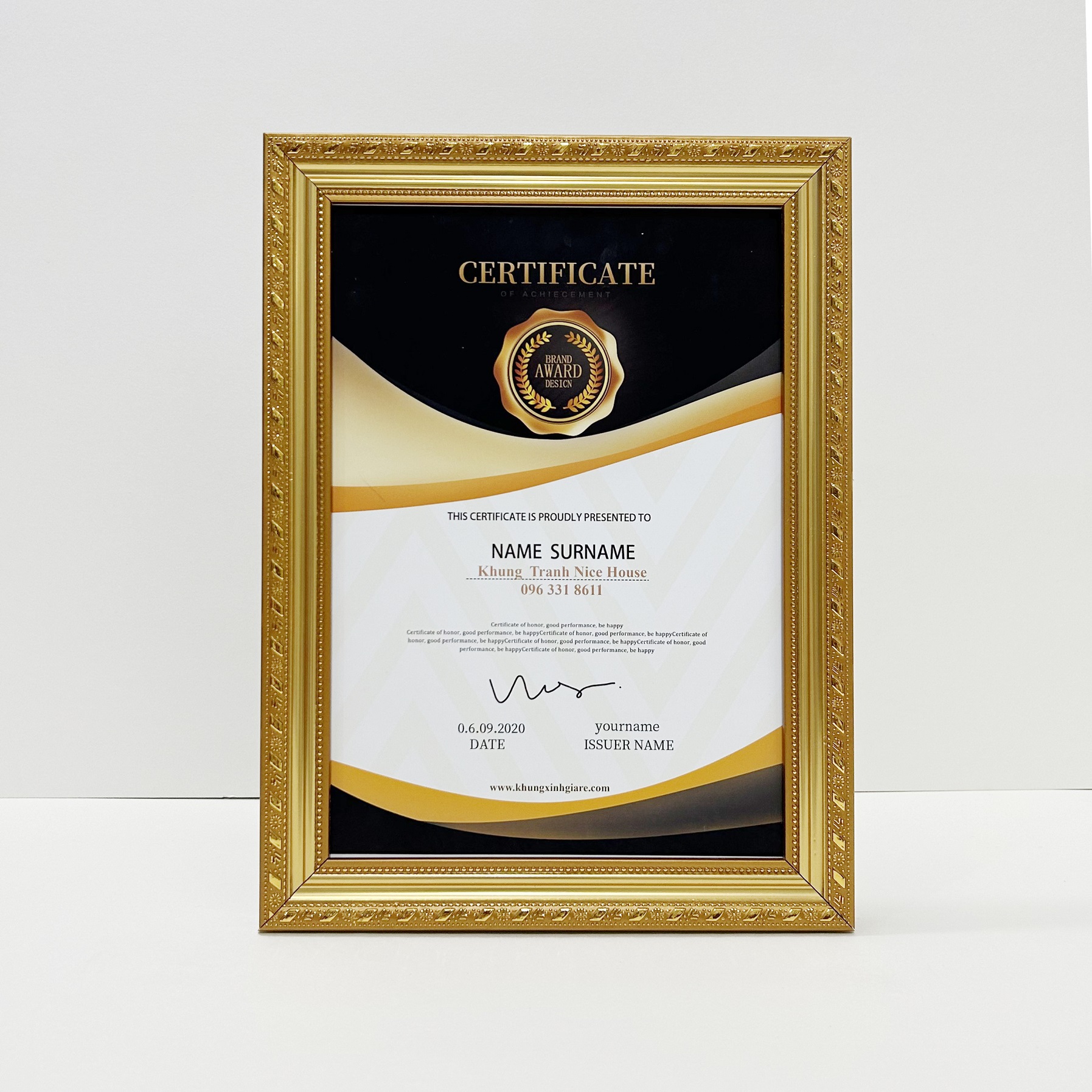 Khung Bằng Khen Giá Rẻ Màu Vàng Đồng 518V