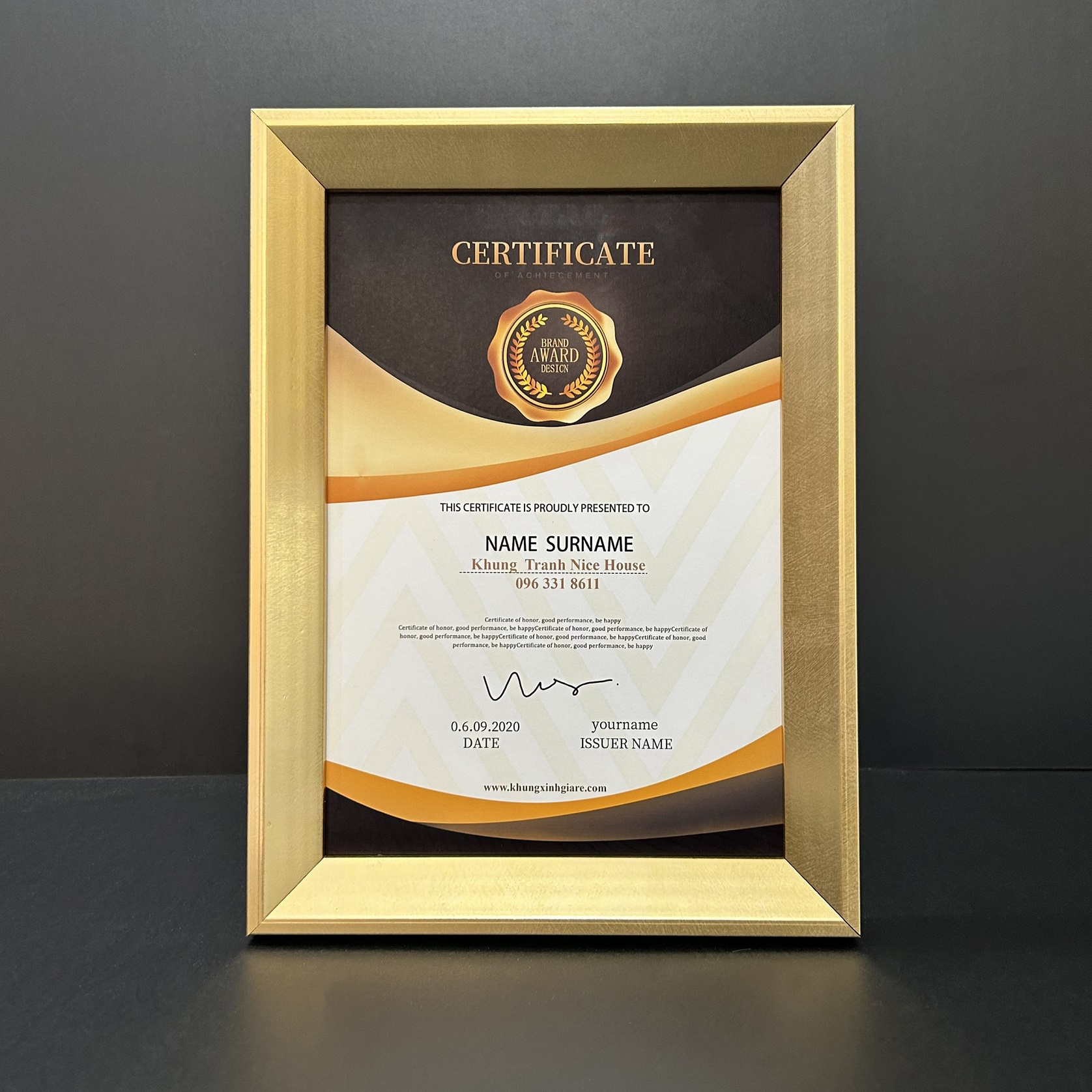 Khung Bằng Khen Màu Vàng Nhạt CV02