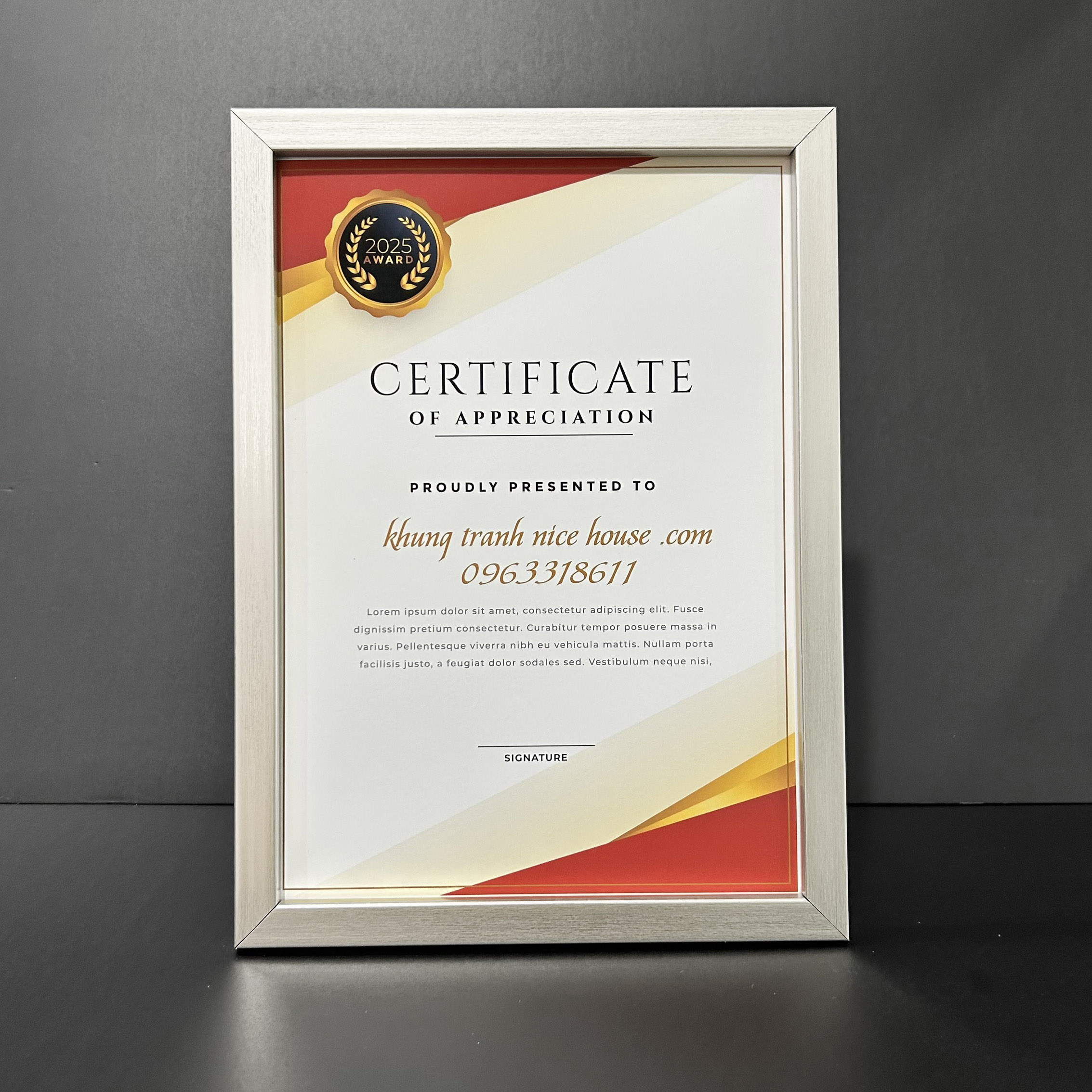 Khung Bằng Khen Màu Bạc Đơn Giản F1B