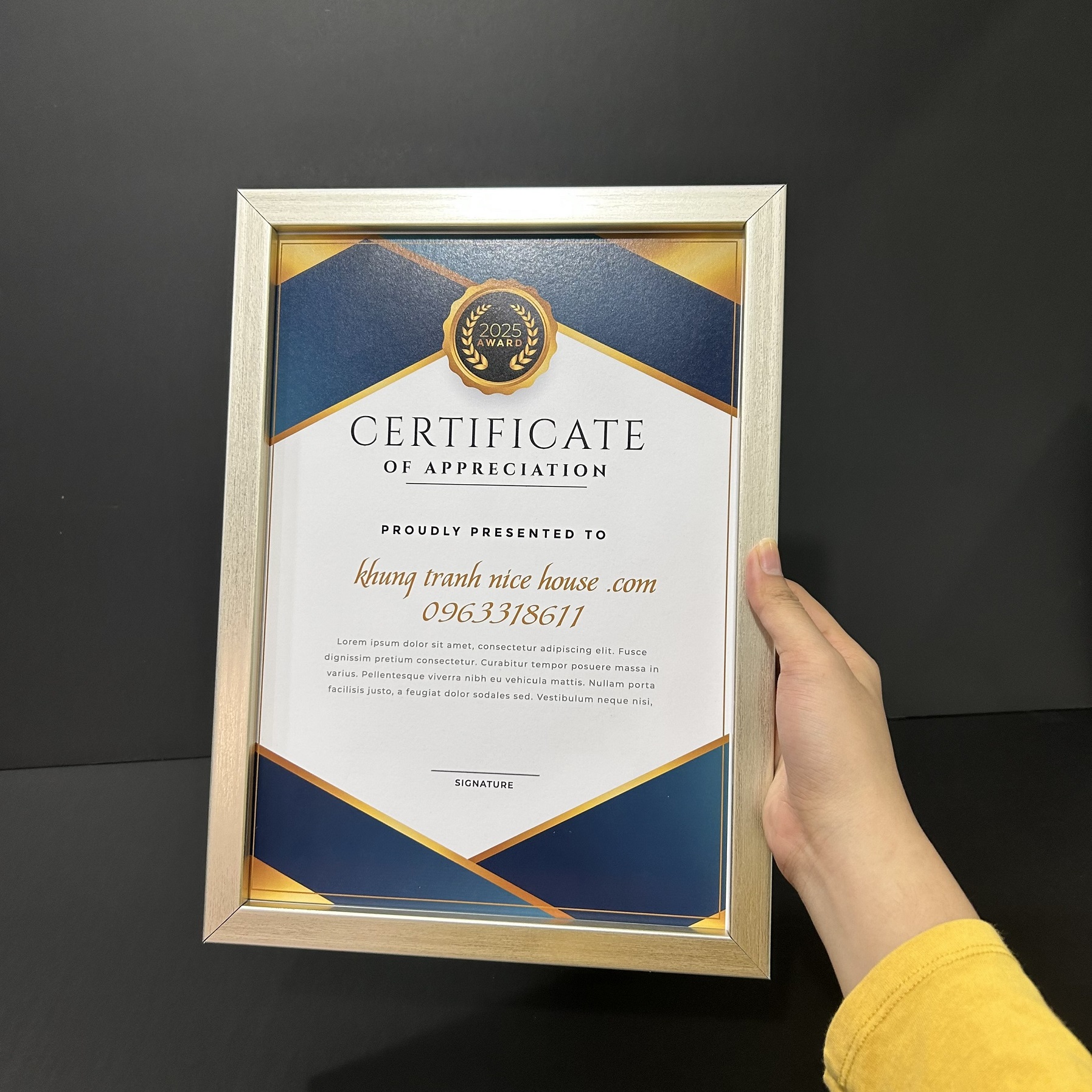 Khung Bằng Khen Màu Bạc Đơn Giản F1B