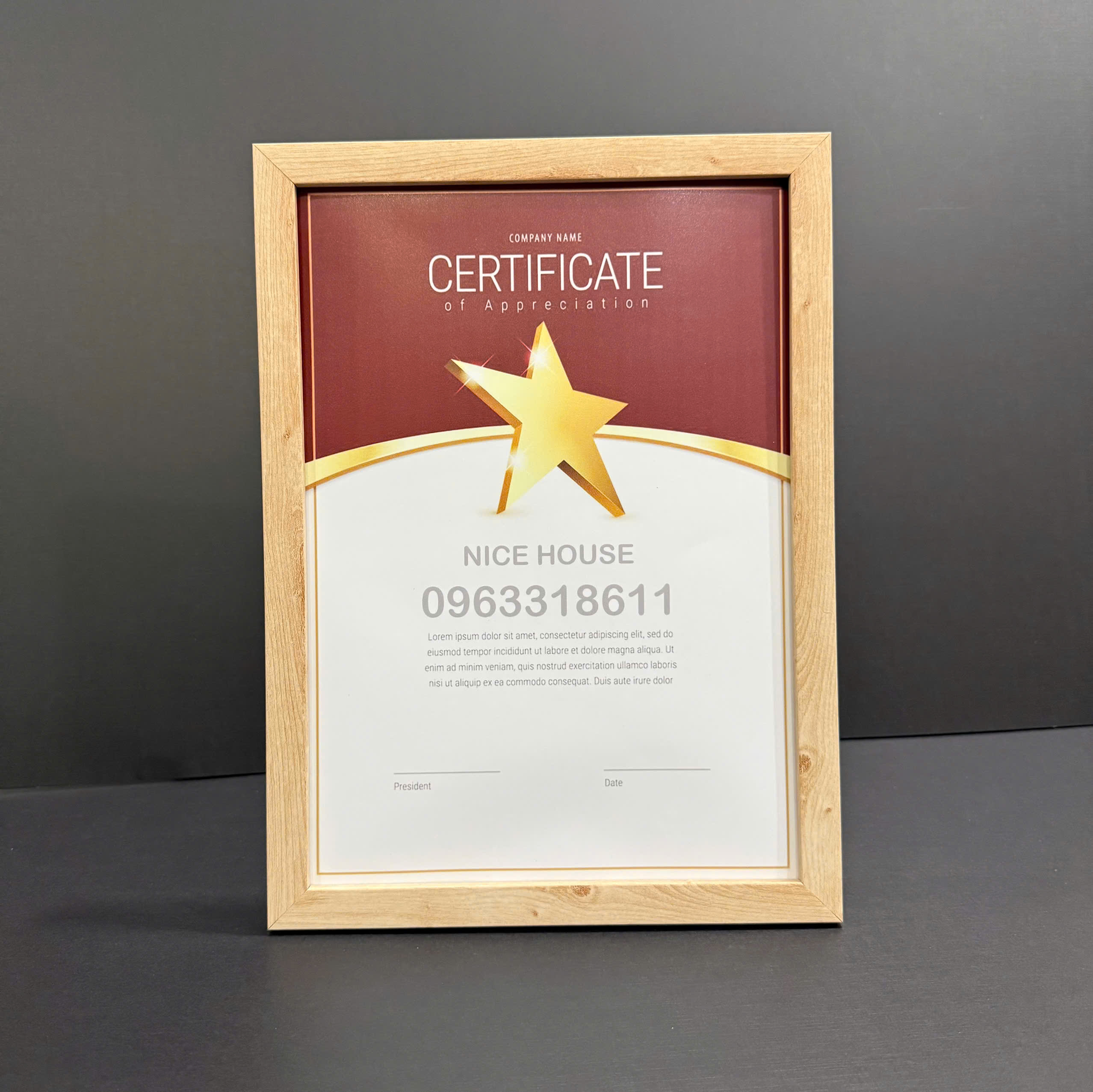 Khung Bằng Khen Màu Gỗ Đơn Giản F1GT