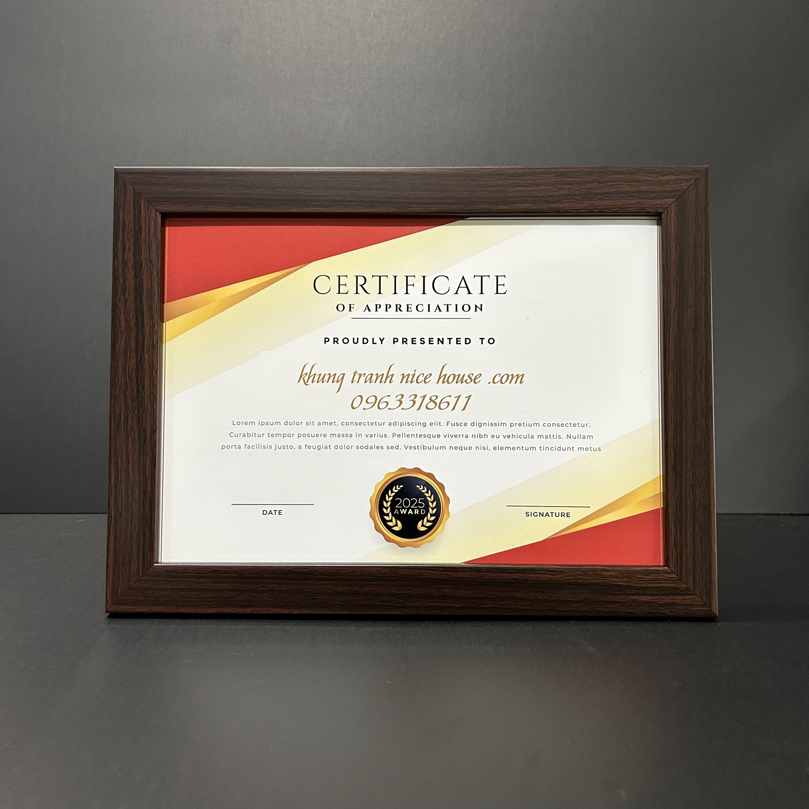 Khung Bằng Khen Màu Nâu Vân Gỗ Đậm F3GĐ