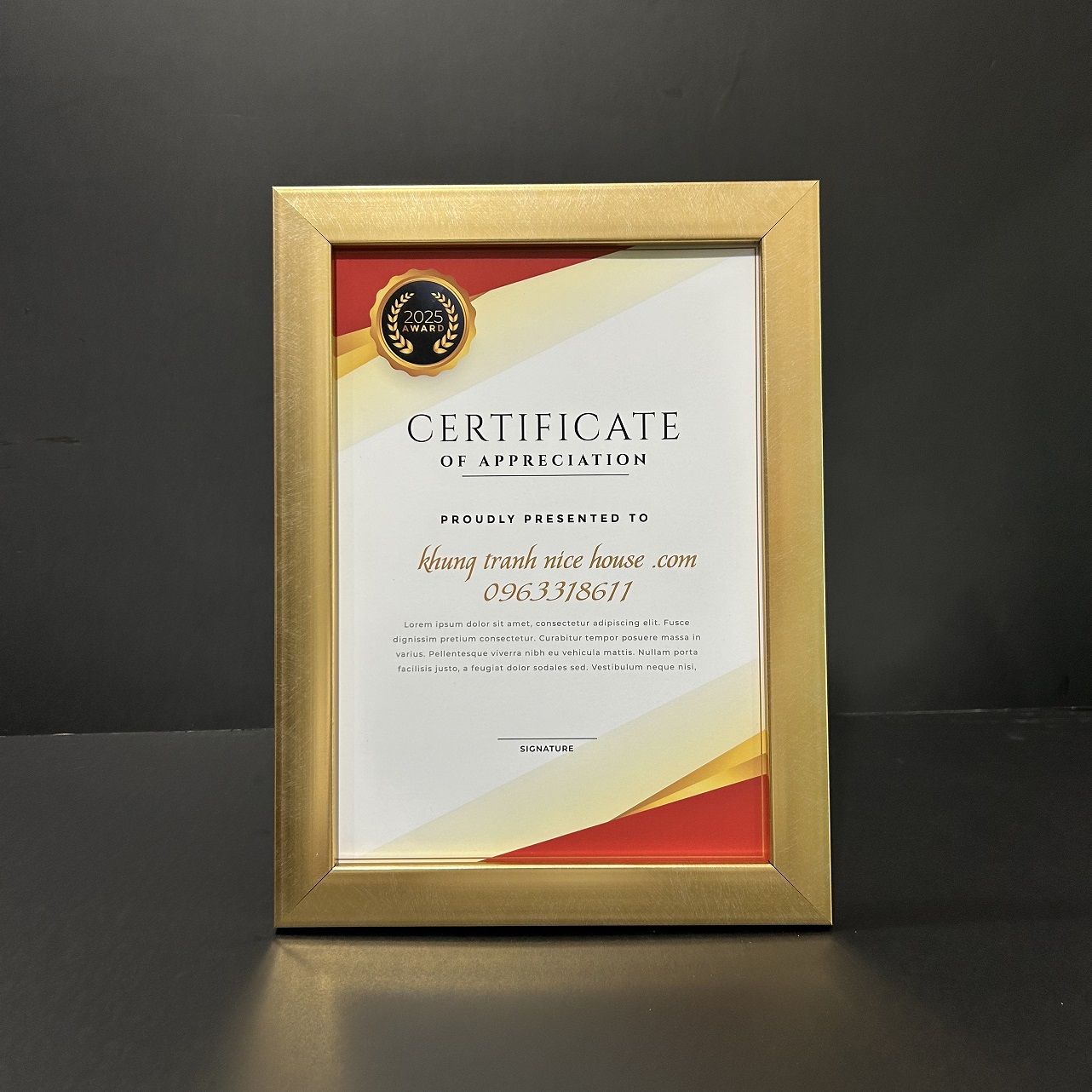 Khung bằng khen màu vàng xước F3VX