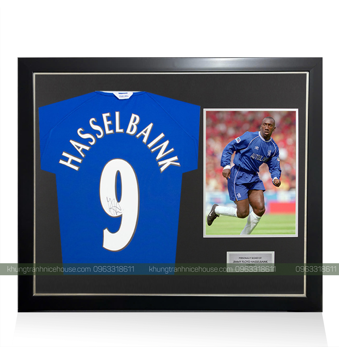 Khung áo thun xanh Hasselbaink khung đôi