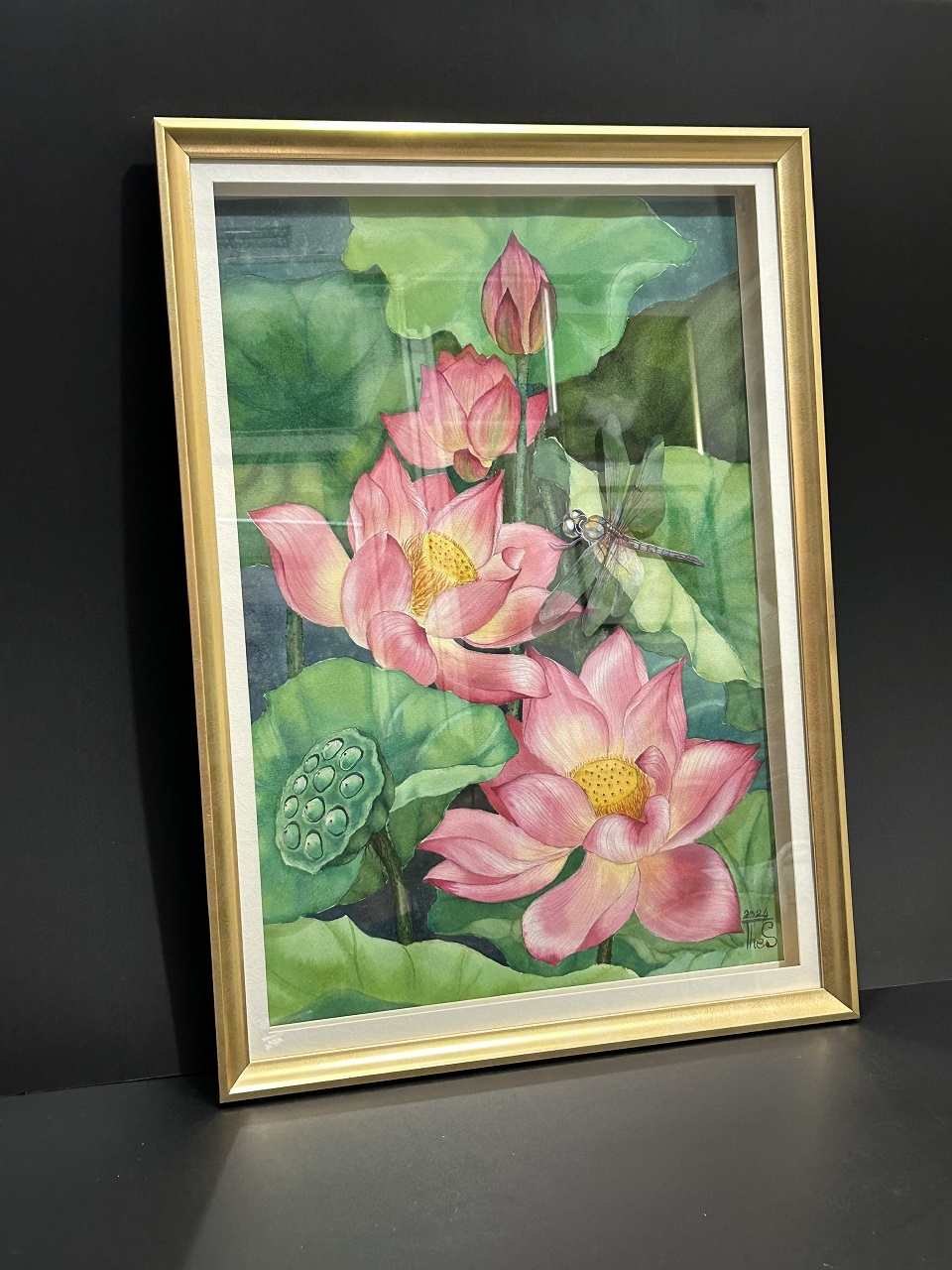 Tranh màu nước hoa sen
