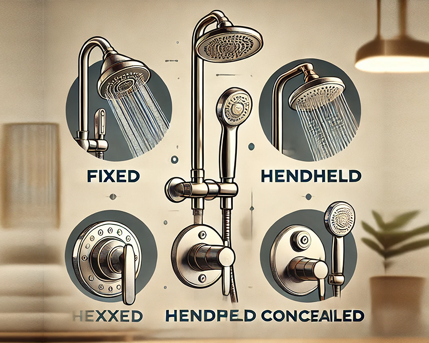 SO SÁNH CÁC LOẠI SEN TẮM: CỐ ĐỊNH, CẦM TAY, ÂM TƯỜNG