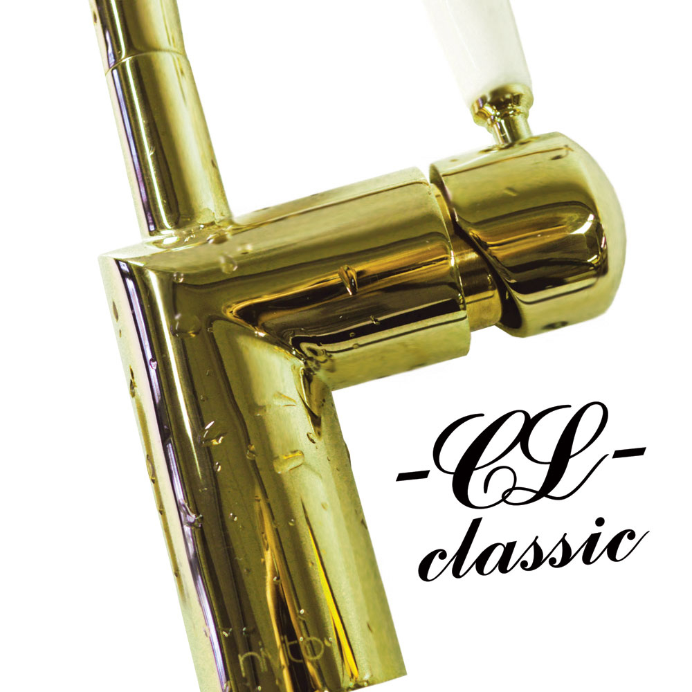 Nivito CL-160 BRASS/GOLD KITCHEN FAUCET WHITE PORCELAIN HANDLE