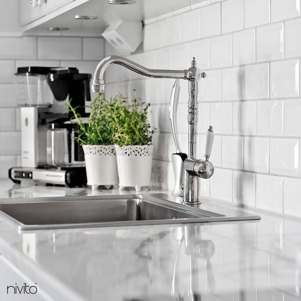 Nivito CL-110 KITCHEN FAUCET WHITE PORCELAIN HANDLE
