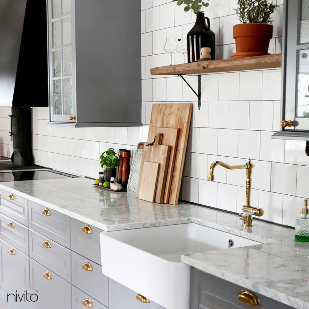 Nivito CL-160 BRASS/GOLD KITCHEN FAUCET WHITE PORCELAIN HANDLE