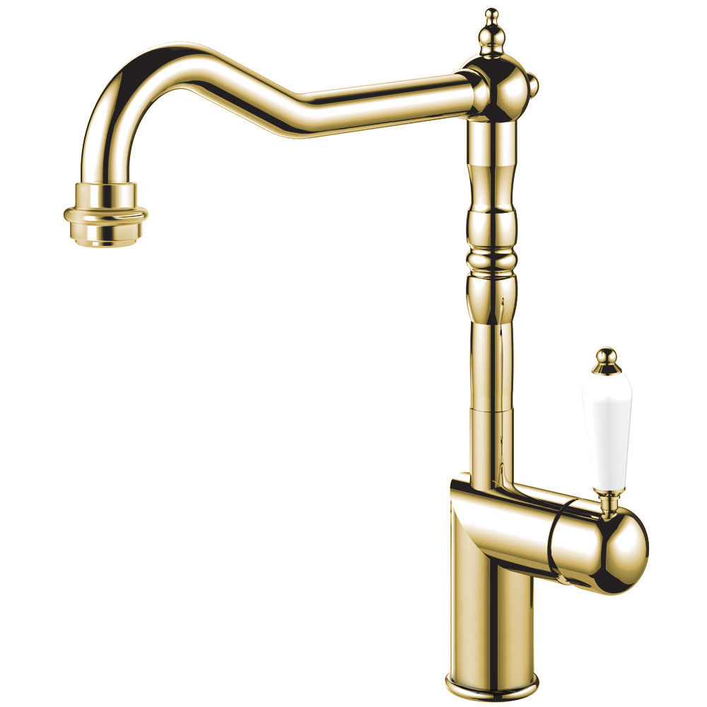 Nivito CL-160 BRASS/GOLD KITCHEN FAUCET WHITE PORCELAIN HANDLE