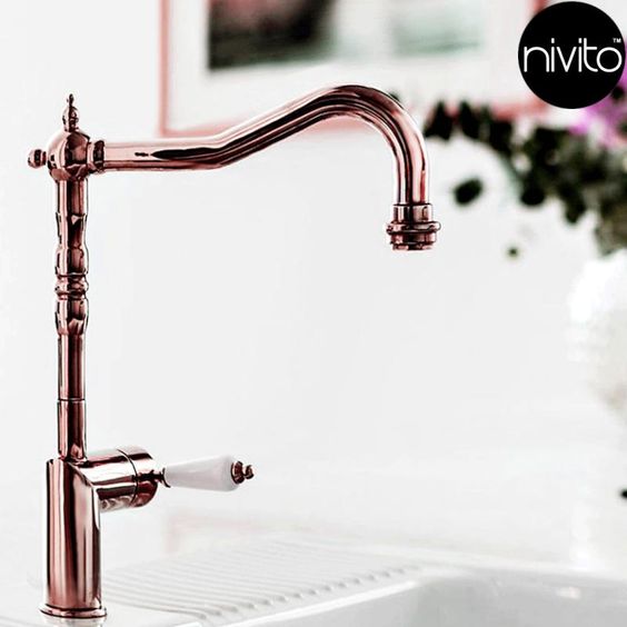 Nivito CL-170 COPPER KITCHEN FAUCET WHITE PORCELAIN HANDLE