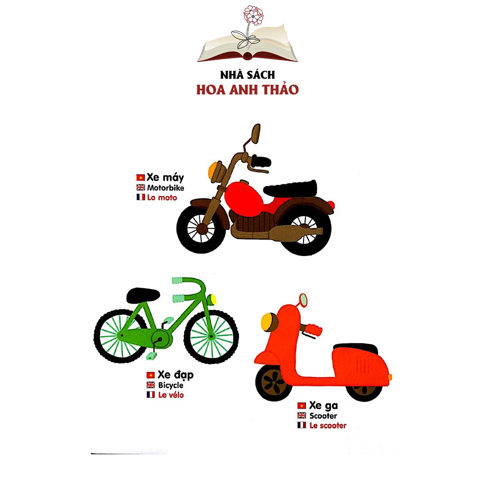Sách chuyển động tương tác - Đa ngữ Anh Việt Pháp chủ đề Vehicles phương tiện giao thông