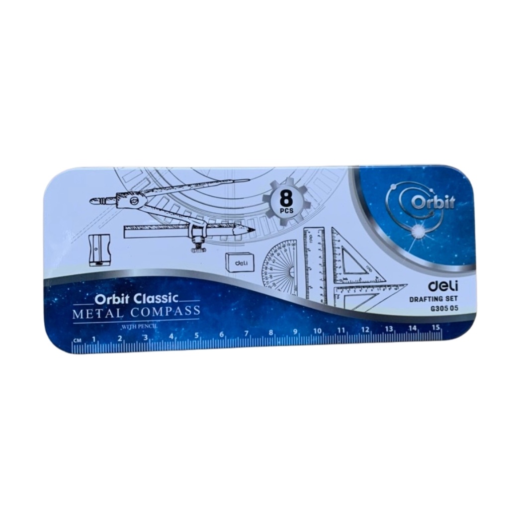 Bộ Compa Eke Thước kẻ Deli hộp sắt - Bộ 8 món - Mã G30505