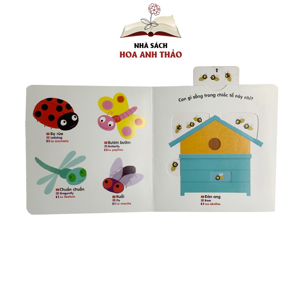 Sách chuyển động tương tác - Đa ngữ Anh Việt Pháp chủ đề Small animals Các động vật nhỏ bé