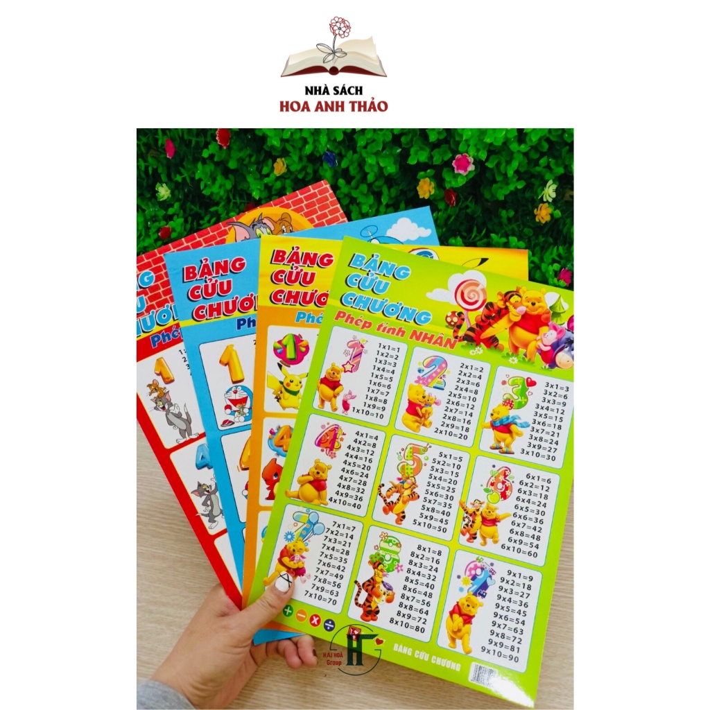 Sách - Bảng Phép Tính Cộng Trừ Nhân Chia Dành Cho Học Sinh Tiểu học, Bảng In 2 mặt