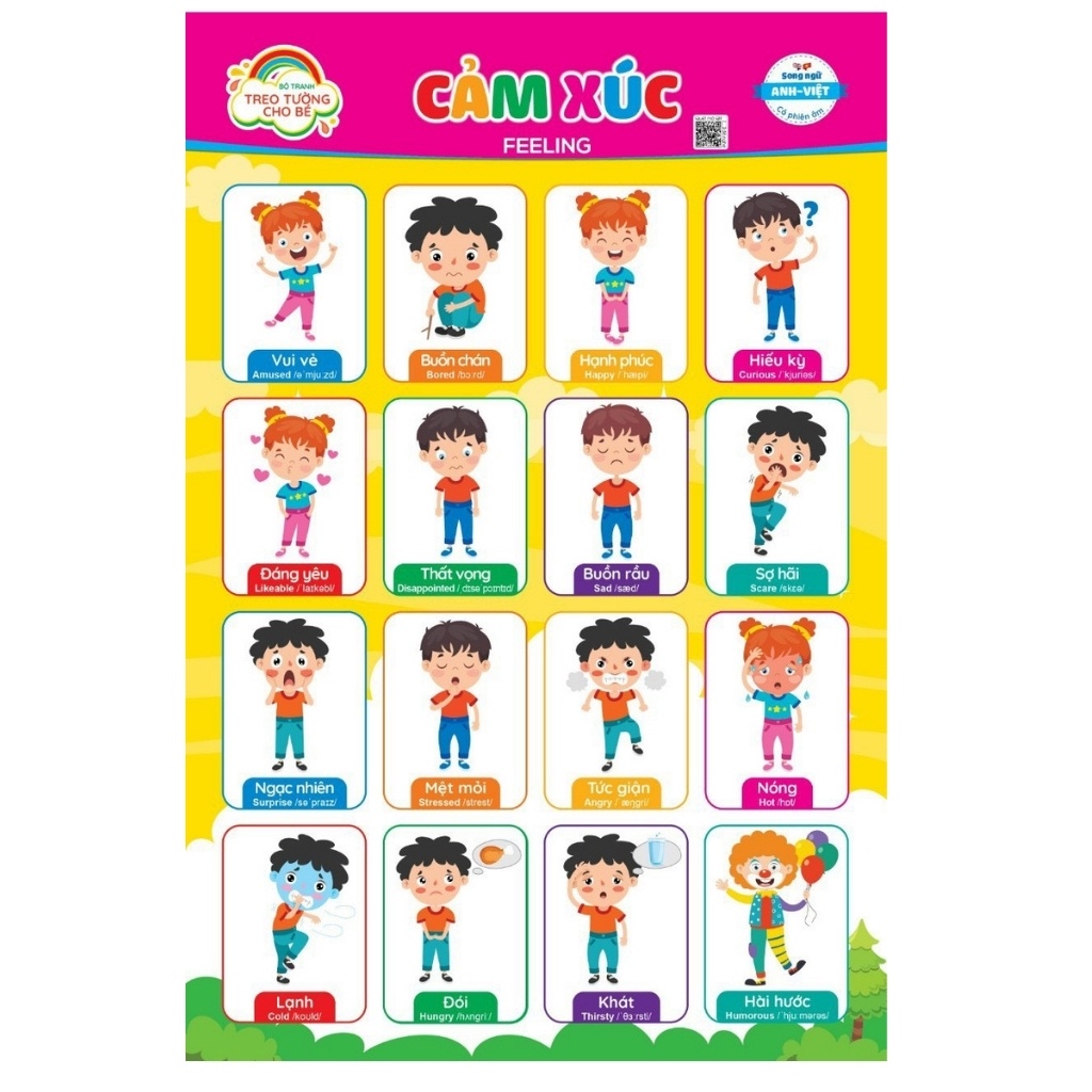 Bộ tranh treo tường kĩ năng cho bé - 10 chủ đề - quét mã âm thanh QR, song ngữ Anh-Việt