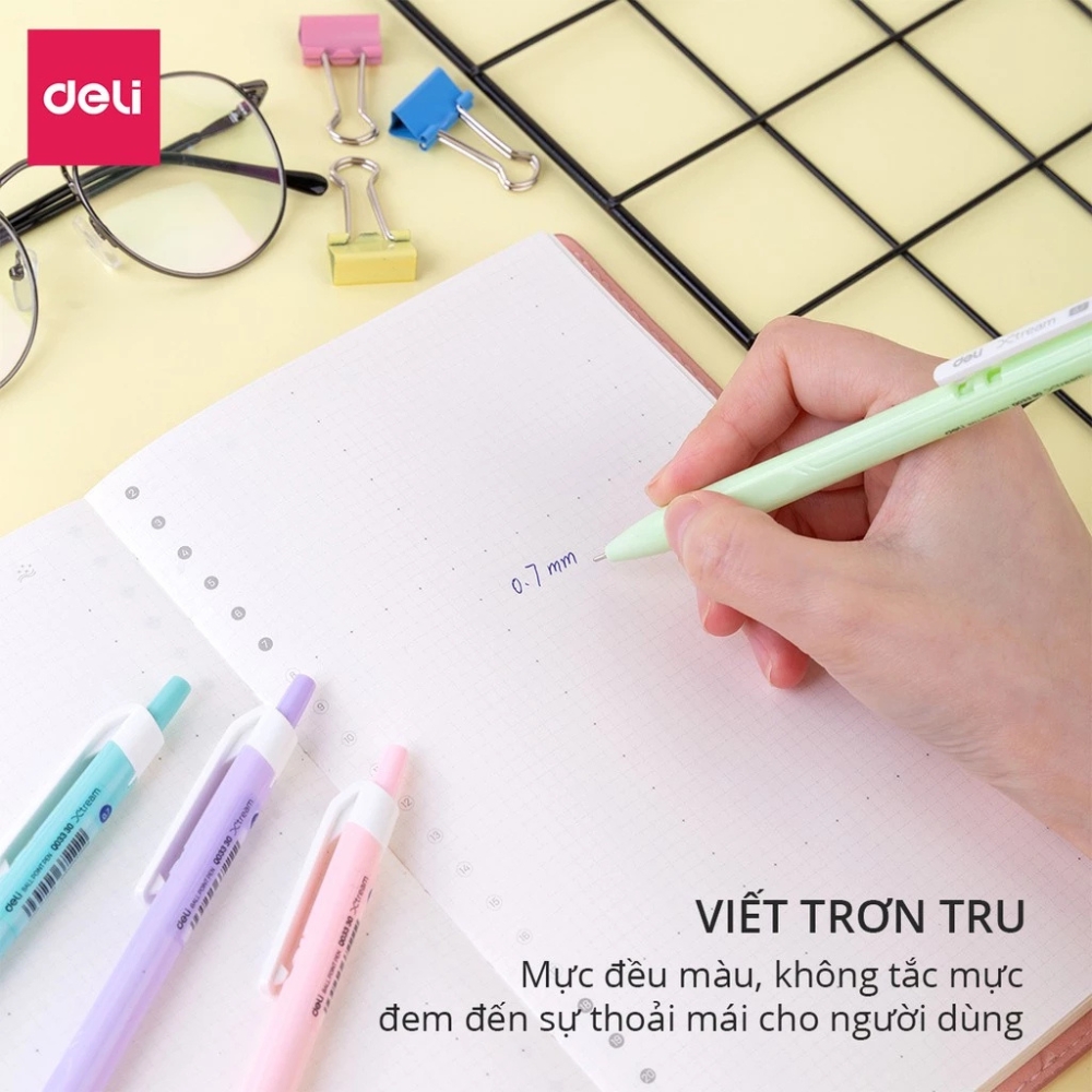 Bút Bi Deli Q033 36 Ngòi 0.7mm Màu Xanh Viết Đầu Trơn Phù Hợp Cho Học Sinh, Văn Phòng