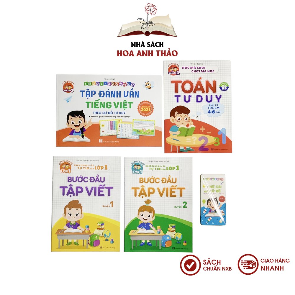 Combo 4 Sách - Tập đánh vần tiếng việt 5.0 kèm file video quét mã QR, toán tư duy 4-6 tuổi, Bước đầu tập viết (kèm thẻ)