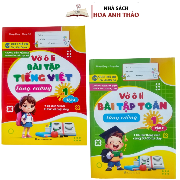 Combo 2 quyển Vở ô li bài tập tăng cường toán và tiếng việt tăng cường lớp 1 tập 2 - Kết nối tri thức