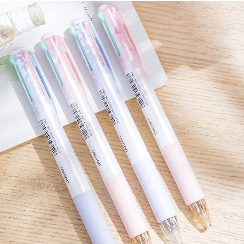Bút Bi Nhiều Màu Deli S311 Vỏ Hoa Anh Đào Ngòi Bút 0.7mm ( Bút 4 Màu Mực )