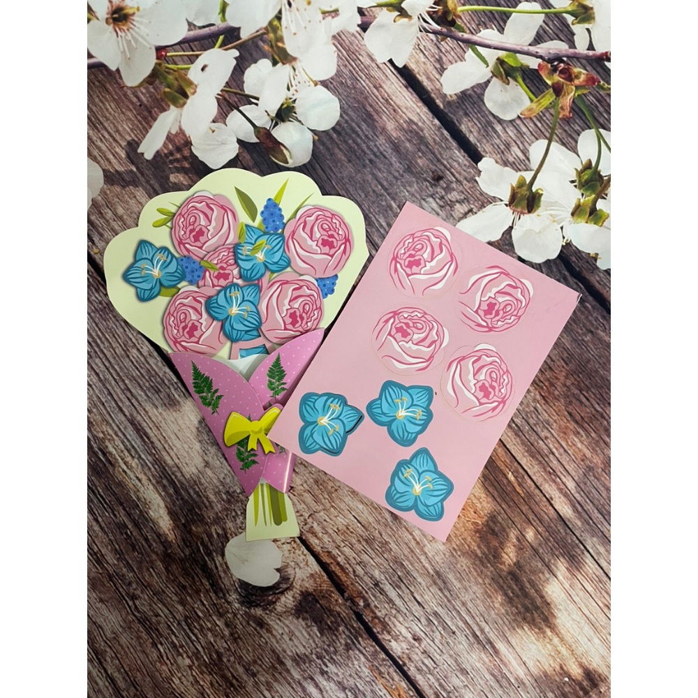Thiệp Bó Hoa 3D Kèm Hoa Rời