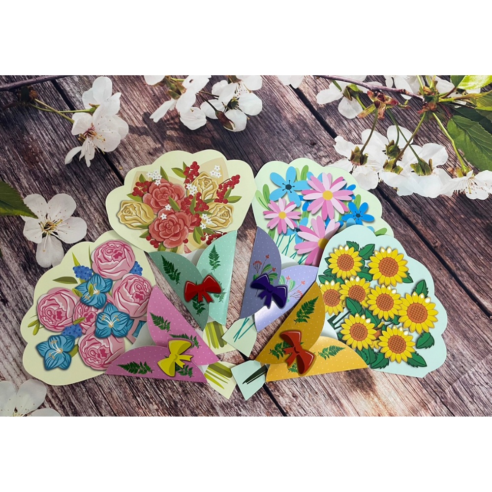 Thiệp Bó Hoa 3D Kèm Hoa Rời
