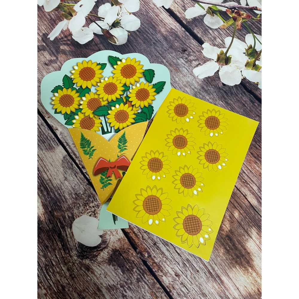 Thiệp Bó Hoa 3D Kèm Hoa Rời