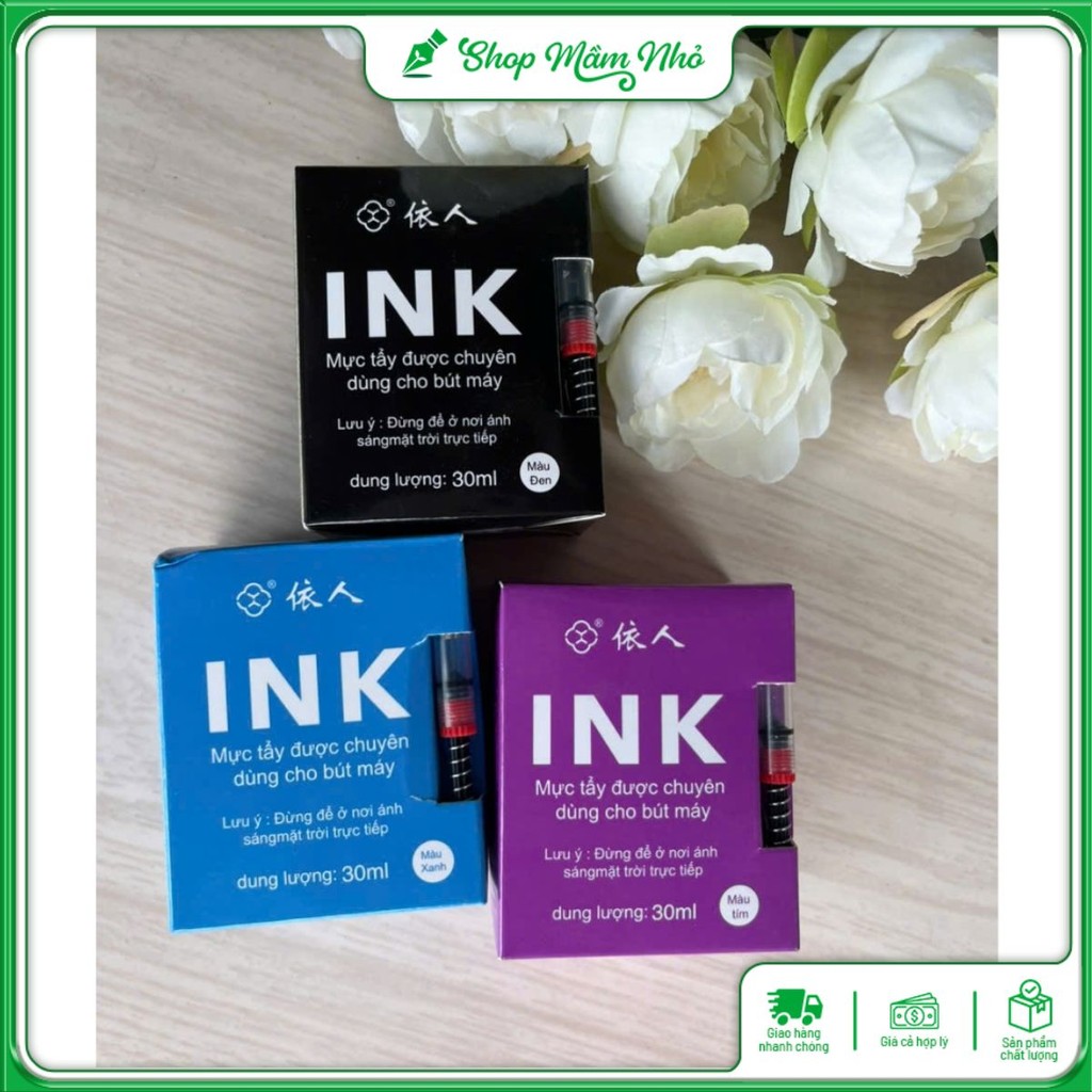 Mực Ink 30ml Tẩy Xóa Được Dùng Cho Các Dòng Bút Máy Tẩy Kèm Pittong Bơm Mực