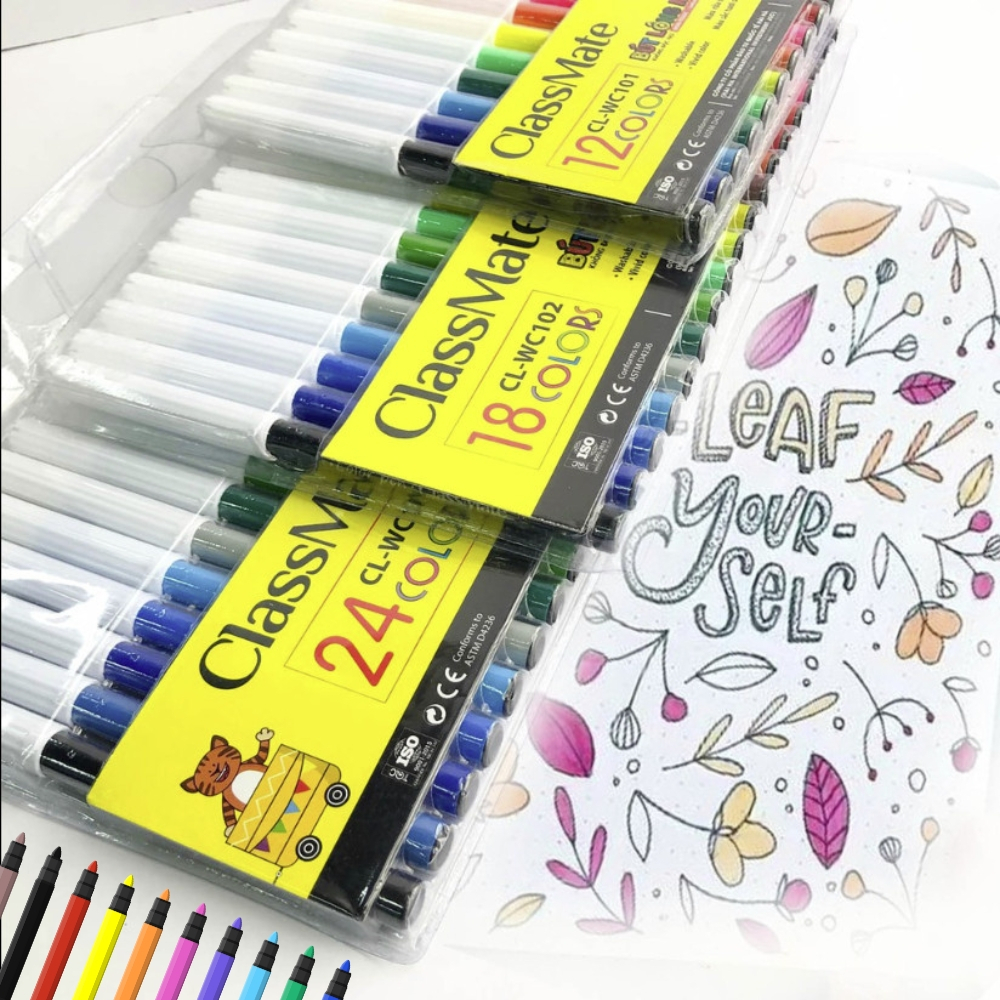 Bút Dạ Màu CLASSMATE Chất Liệu Cao Cấp, Màu Sắc Tươi Sáng, Rõ Nét, Không Phai, Túi 12/18/24 Chiếc CL-WC101/WC102/WC103