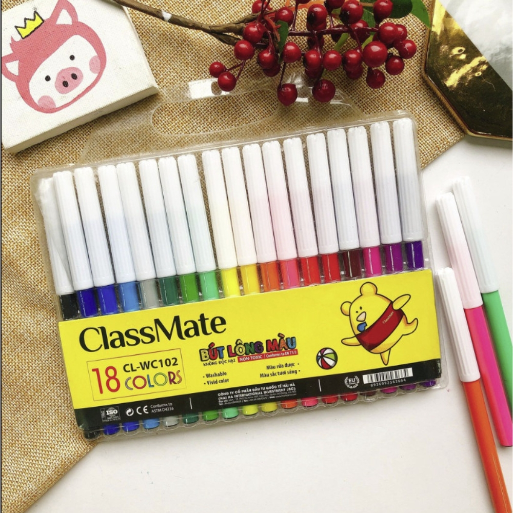 Bút Dạ Màu CLASSMATE Chất Liệu Cao Cấp, Màu Sắc Tươi Sáng, Rõ Nét, Không Phai, Túi 12/18/24 Chiếc CL-WC101/WC102/WC103