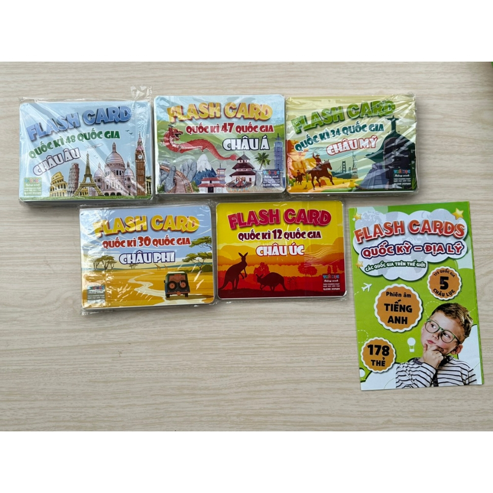 Bộ Thẻ Học Quốc kỳ Các nước Song ngữ (178 nước - 5 Châu lục)