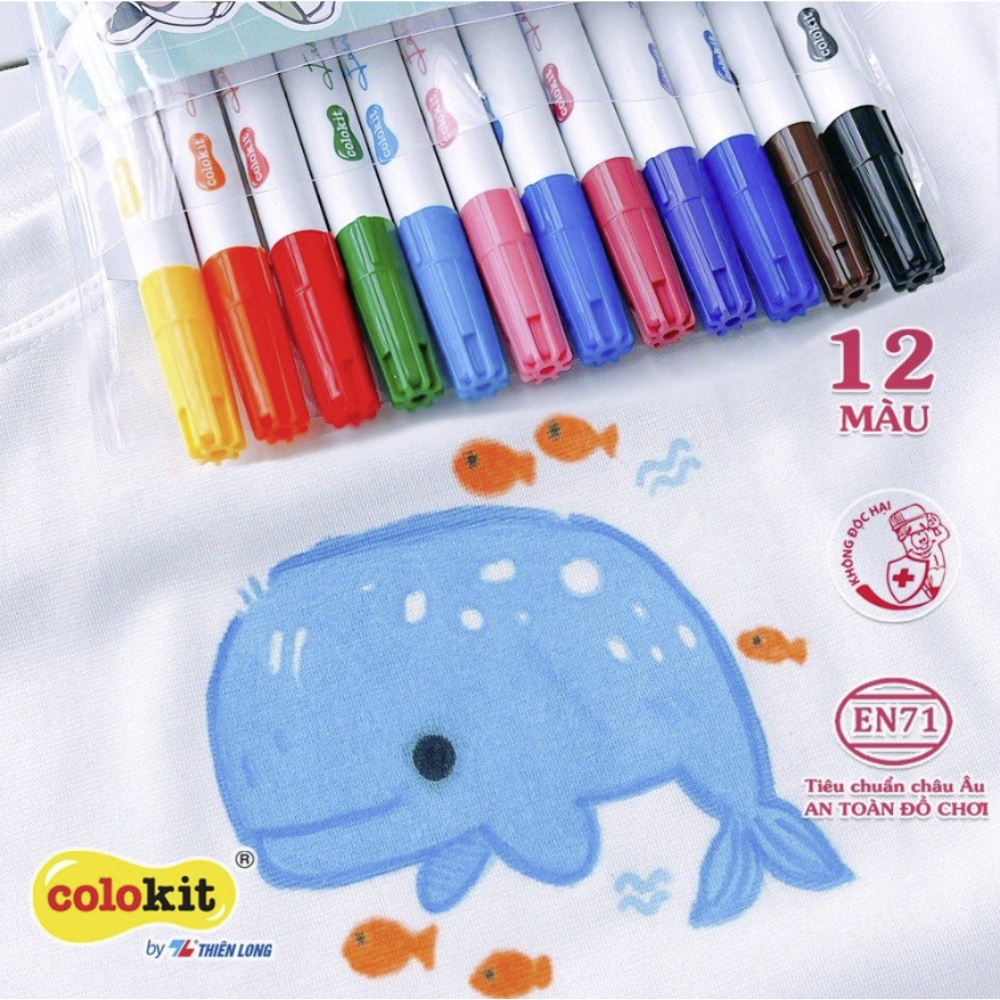 Bút Vẽ Lên Vải 12 Màu Fabric Marker Thiên Long Colokit FM - C002