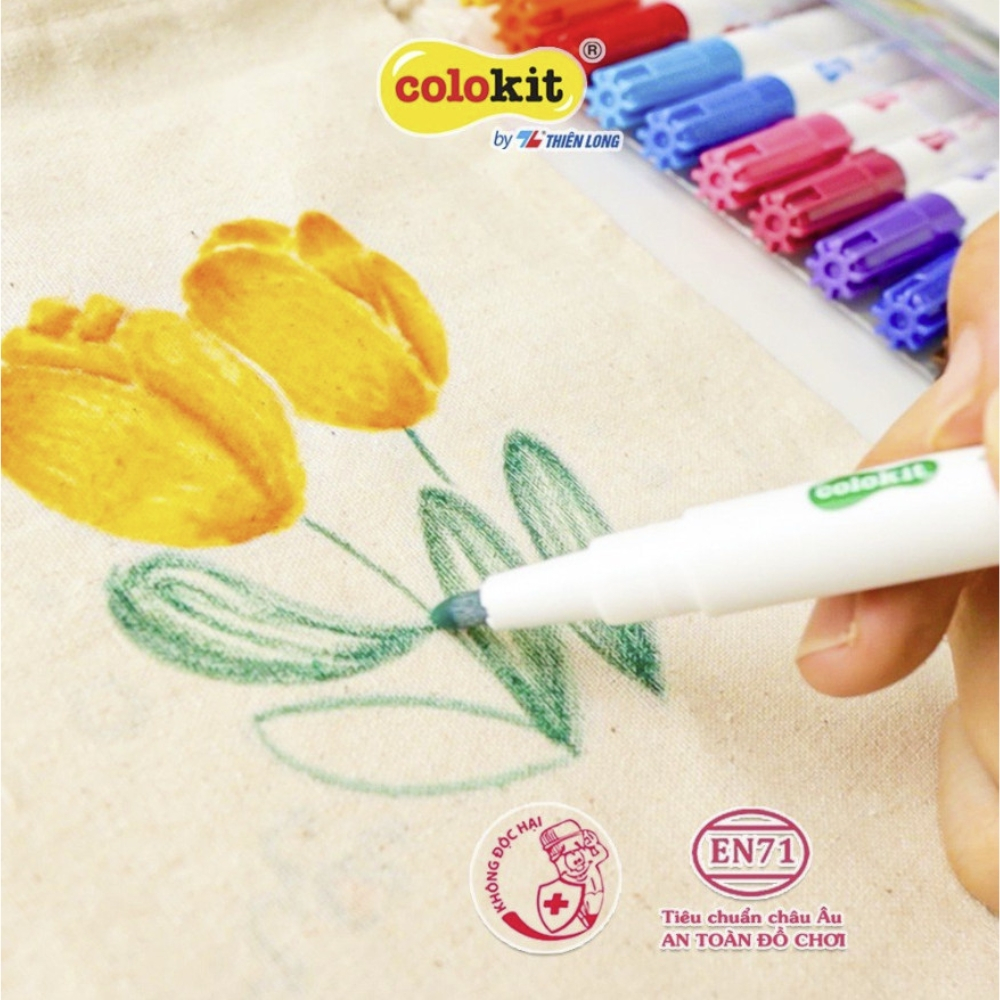 Bút Vẽ Lên Vải 12 Màu Fabric Marker Thiên Long Colokit FM - C002