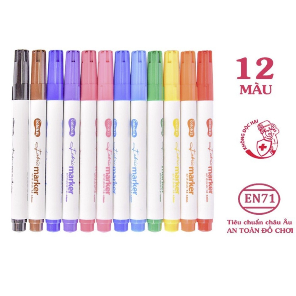 Bút Vẽ Lên Vải 12 Màu Fabric Marker Thiên Long Colokit FM - C002