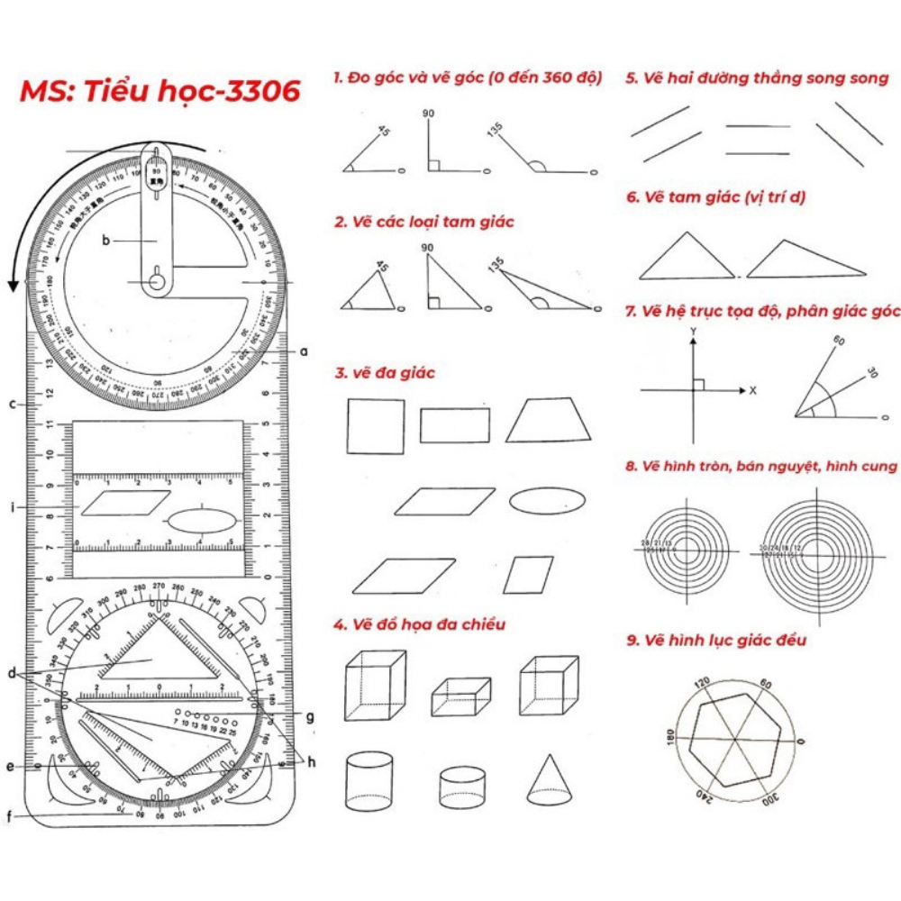 Thước Kẻ Đa Năng Vẽ Hình Học Tiện Dụng ( CY-3306 )